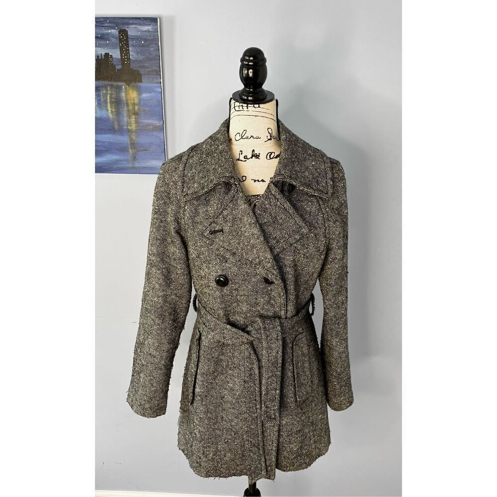 Old Navy Women Medium Grey Wool Blend Double Breasted Peacoat Trench Coat Jacket